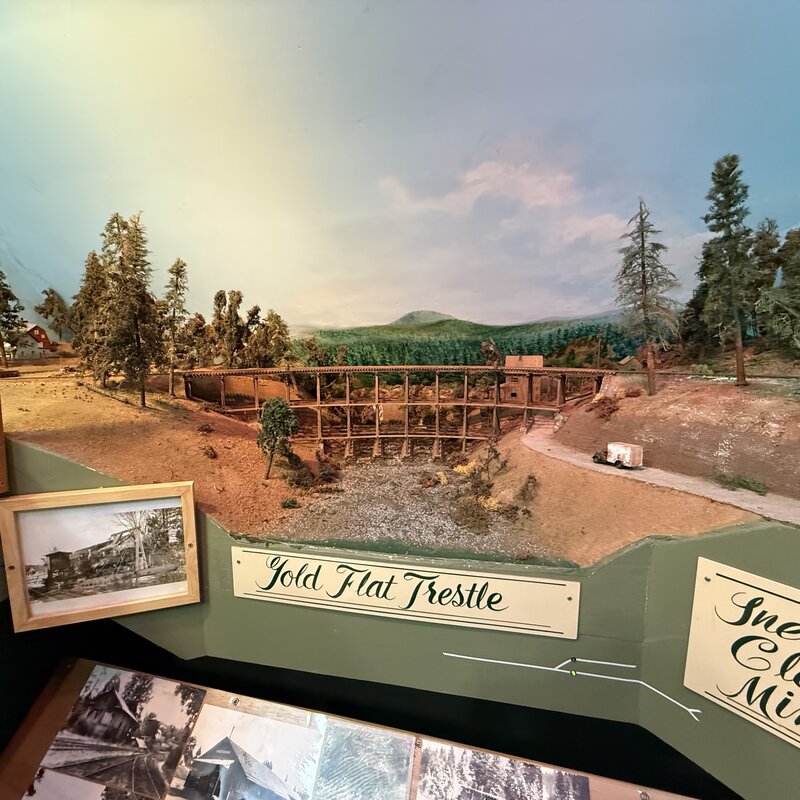Gold Flat Trestle model with its display sign and historical reference photo